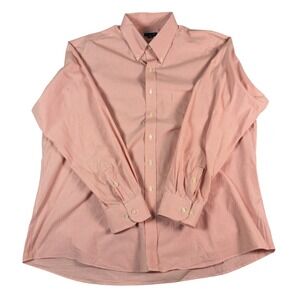 Club Room Mens Performance Slim Fit Gingham Dress Shirt Pink White 18 36-37